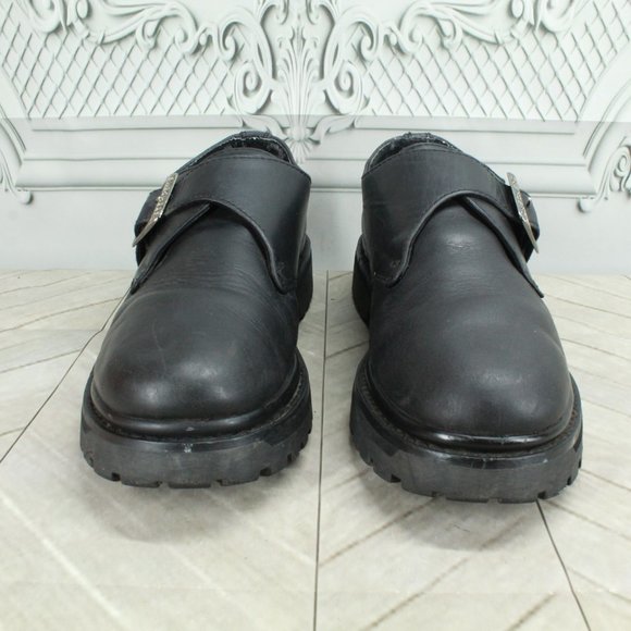 Skechers Black Leather Slip-on Round Toe Buckled Casual Shoes Size 7.5 - Picture 4 of 9